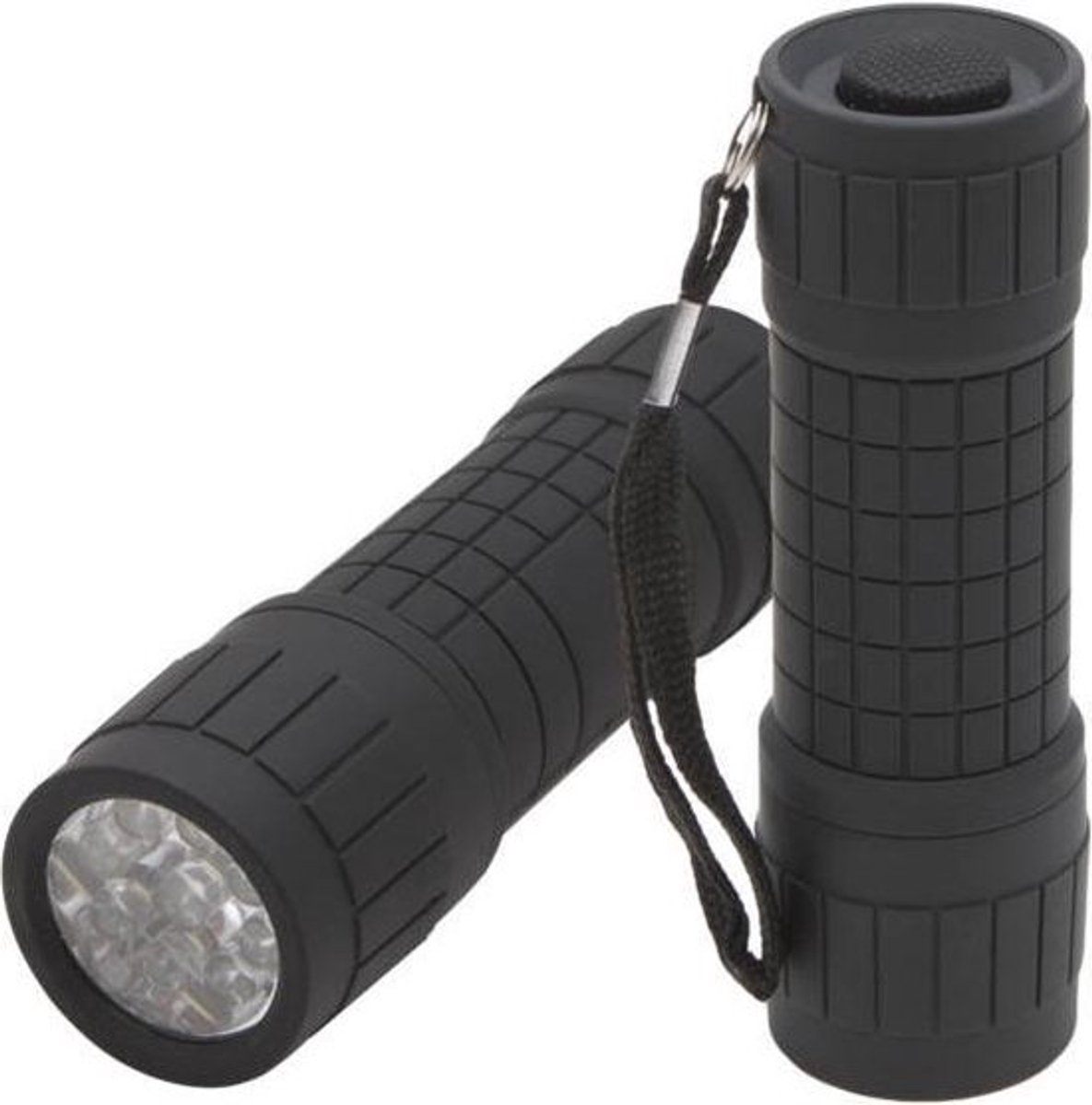 PHENOM - Krachtige Mini LED Zaklamp - Zwart - 1 stuk - Spatwaterdicht - 9 LED - 50lm - Incl. gratis 3x AAA Batterijen - Noodpakket - BPK