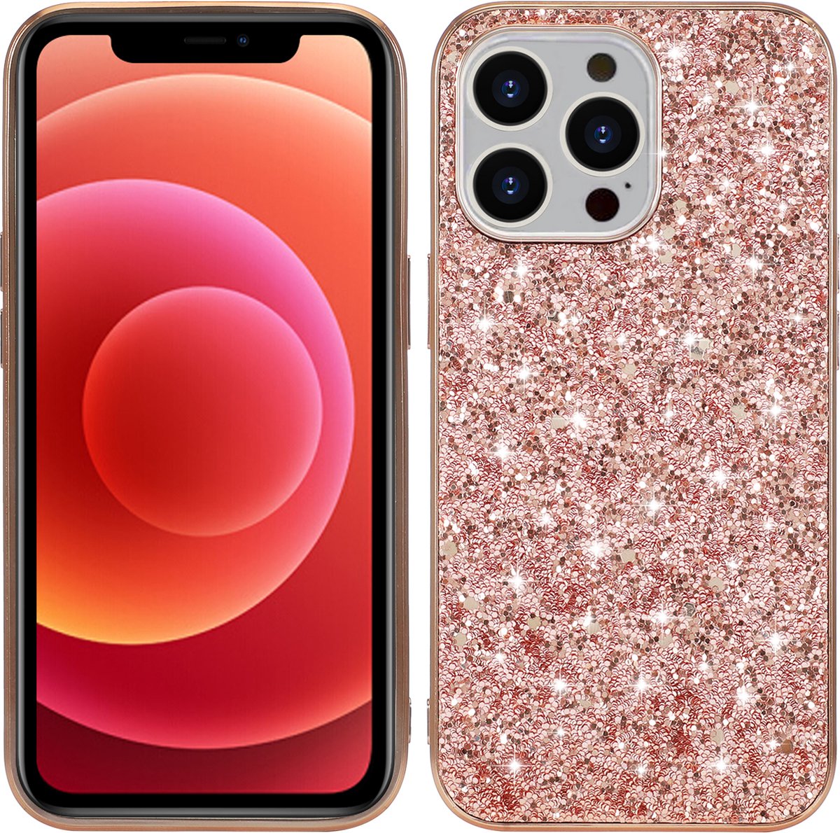 Backcover geschikt voor Apple iPhone 13 Pro - Roze - Glitters - Hard PC Hoesje