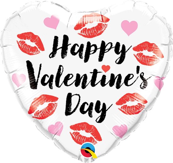Helium Ballon Versturen Hart “Happy Valentine’s Day” Zoenen - Gevuld met Helium | Boombie© | Verstuurd in sierlijke doos! | Folie Ballon | Valentijnsdag | Liefde | Valentijn