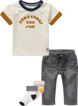 Noppies - Kledingset - 4delig - Broek Navoi jeans medium Grey - shirt Huangshi oatmeal - 2p sokjes - Maat 56
