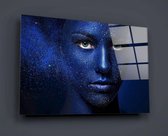 Insigne Glazen Schilderijen - Vrouw Portret - Blauw - Glasschilderij - 72x46 cm - 4 mm