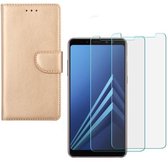 Samsung Galaxy A8 2018 Portemonnee hoesje Goud met 2 stuks Glas Screen protector