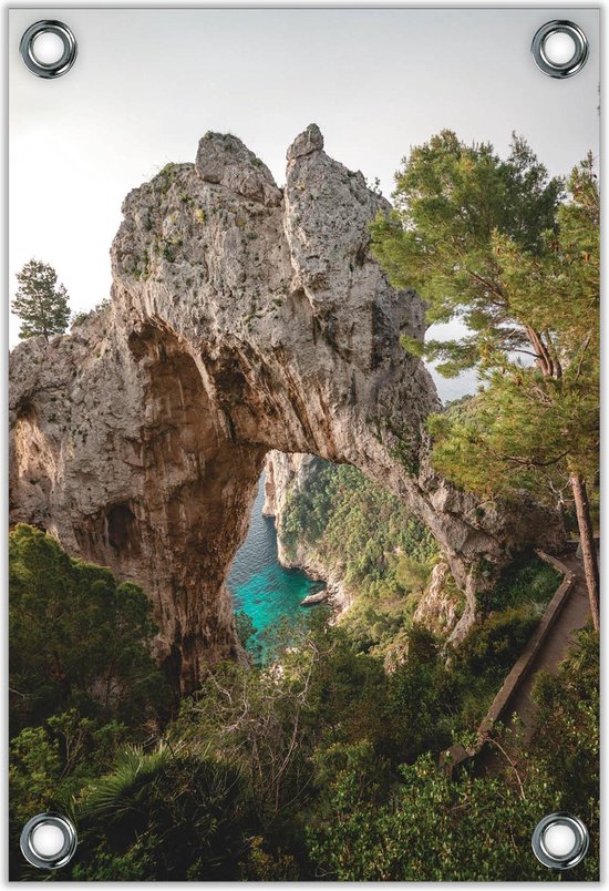 Tuinposter –Arco Naturale in Capri - Italië– 100x150cm Foto op Tuinposter (wanddecoratie voor buiten en binnen)