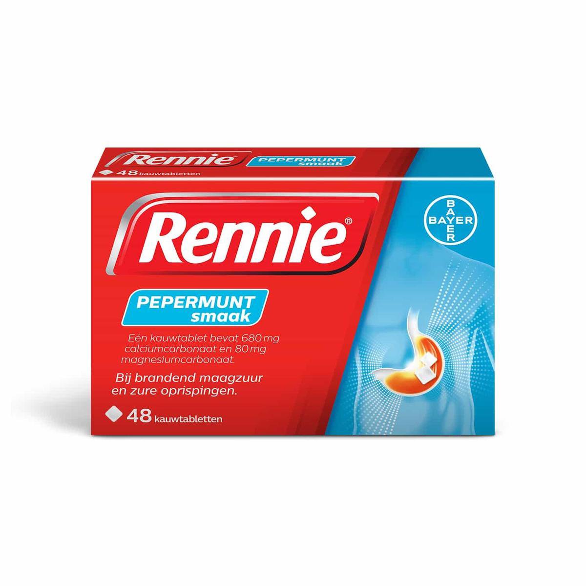 Goedkoopste Rennie Pepermunt kauwtabletten bij brandend maagzuur, 48 stuks