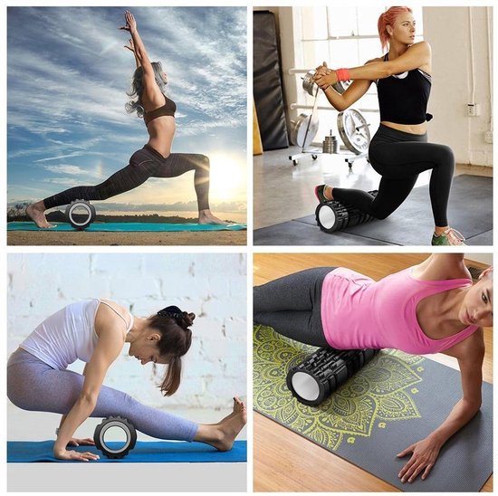 LifeGoods Grid Foam Roller – Trigger Point Massage - Fitness – Yoga – Pilates – Fascia – Bindweefsel - Soft – 33cm - Zwart - LifeGoods
