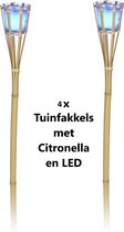 Bamboe tuinfakkel citronella met LED verlichting - 76 cm - Anti muggen - Tuin kaars - 4 stuks - Tuin