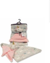 Couverture pour bébé Snuggle avec peluche licorne gris / rose Ensemble de 2 pièces