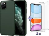 HB Hoesje Geschikt voor Apple iPhone 11 Pro - Siliconen Back Cover & 2X Glazen Screenprotector - Groen