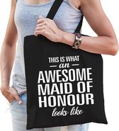 Awesome maid of honor / geweldige getuige cadeau katoenen tas zwart voor dames - kado tas / tasje / shopper