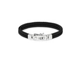 SILK Jewellery - Zilveren Armband - Chevron - 275BLK.21 - zwart leer - Maat 21