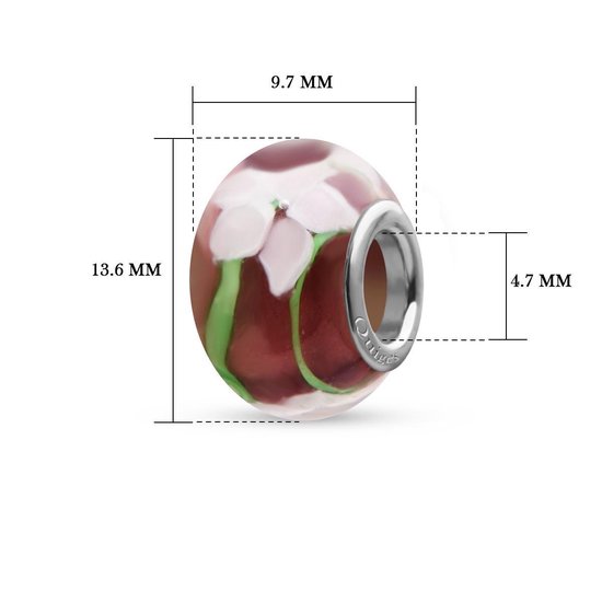 Quiges - Glazen - Kraal - Bedels - Beads Roze Wit Bloemen Past op alle bekende merken armband NG1960 - Quiges