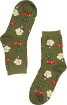 Bloesem Kersen Sokken maat 36-40 - Groen - Grappige Sokken
