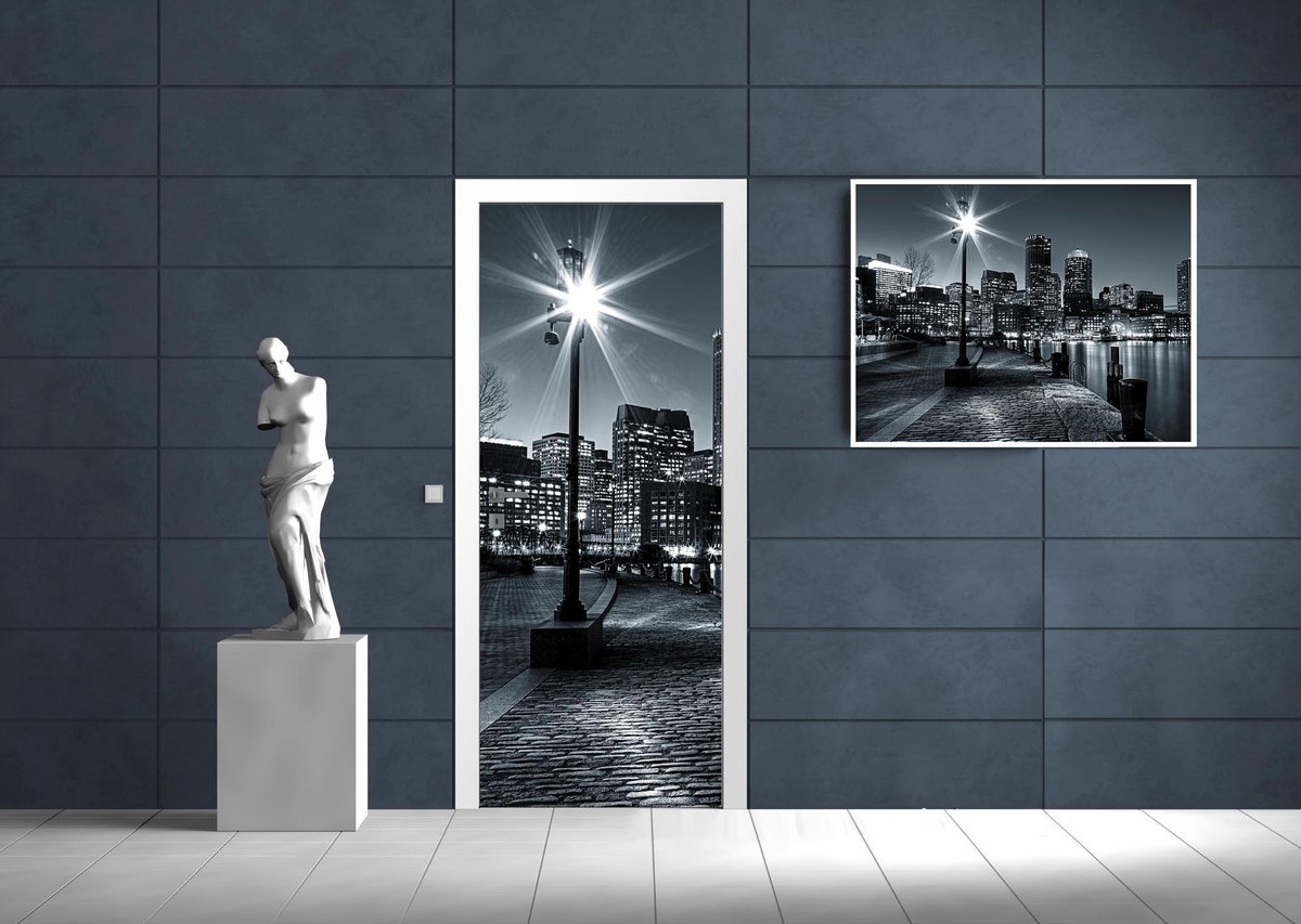 Deursticker Muursticker Steden | Zwart | 91x211cm
