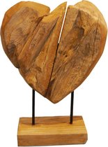 SENSE Teakhouten hart op voet - Houten decoratie - Gerecycled hout - Ornament - Wortelhout deco