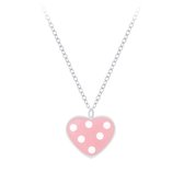 Joy|S - Zilveren roze hartje hanger met ketting 36 cm + 5 cm witte stippen