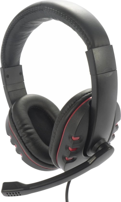 NÖRDIC GAME-N1025 Stereo gaming headset met microfoon en volumeregeling 3,5 mm jack, 2,2 m kabel, zwart/ rood