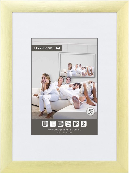 Cadre Photo Large Aluminium - Cadre Photo - 20x20 cm - Verre Transparent - Or Mat - 23 mm