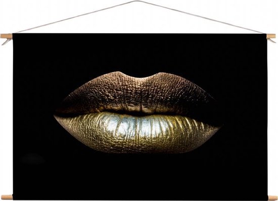 Lips Gold | Kuster Style | 90 x 60 CM | Wanddecoratie | Schilderij |  Textielposter | Textieldoek