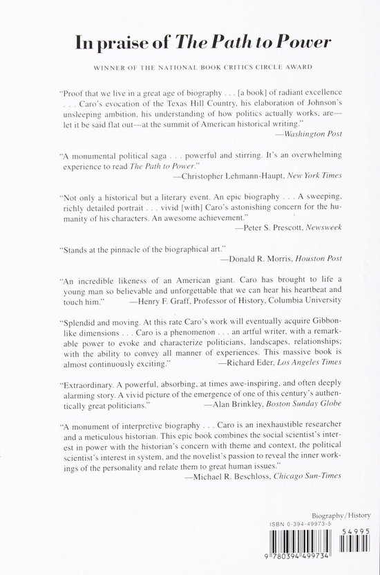 Achterkant van het boek 'The Path to Power' met recensies en ISBN-informatie.