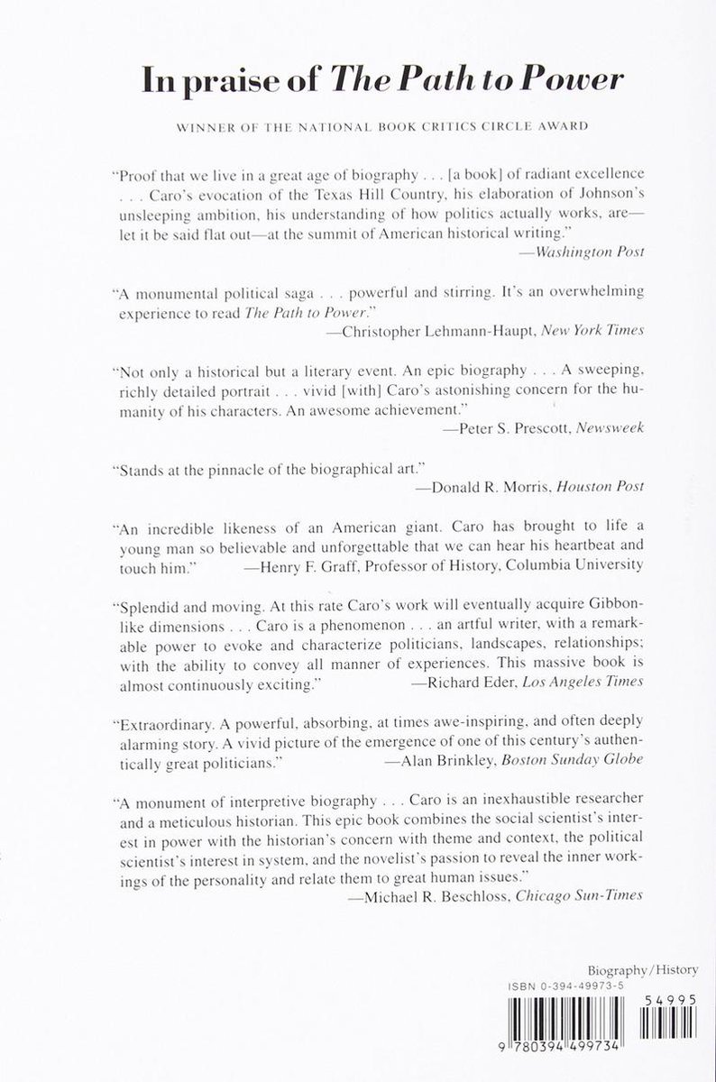 Achterkant van het boek 'The Path to Power' met recensies en ISBN-informatie.