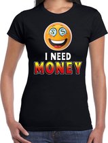 Funny emoticon t-shirt I need money zwart voor dames L