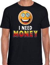 Funny emoticon t-shirt I need money zwart heren L