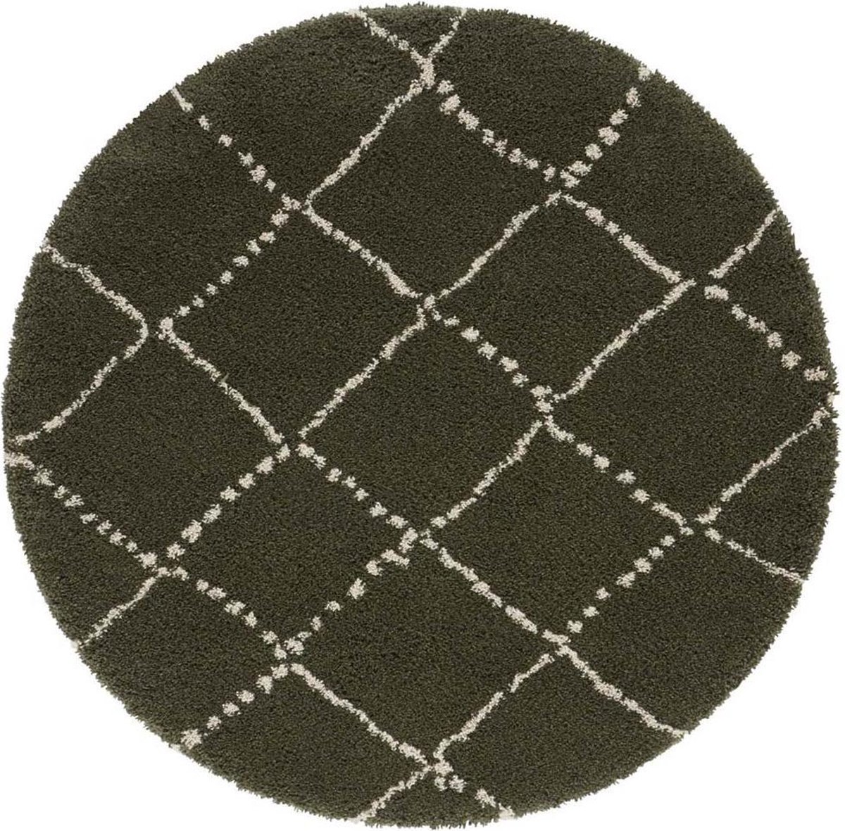 bol.com | Rond hoogpolig vloerkleed Allure - olijfgroen/crème 160 cm rond