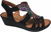 Manlisa dames elastiek sandaal S245-535 zwart mt 38