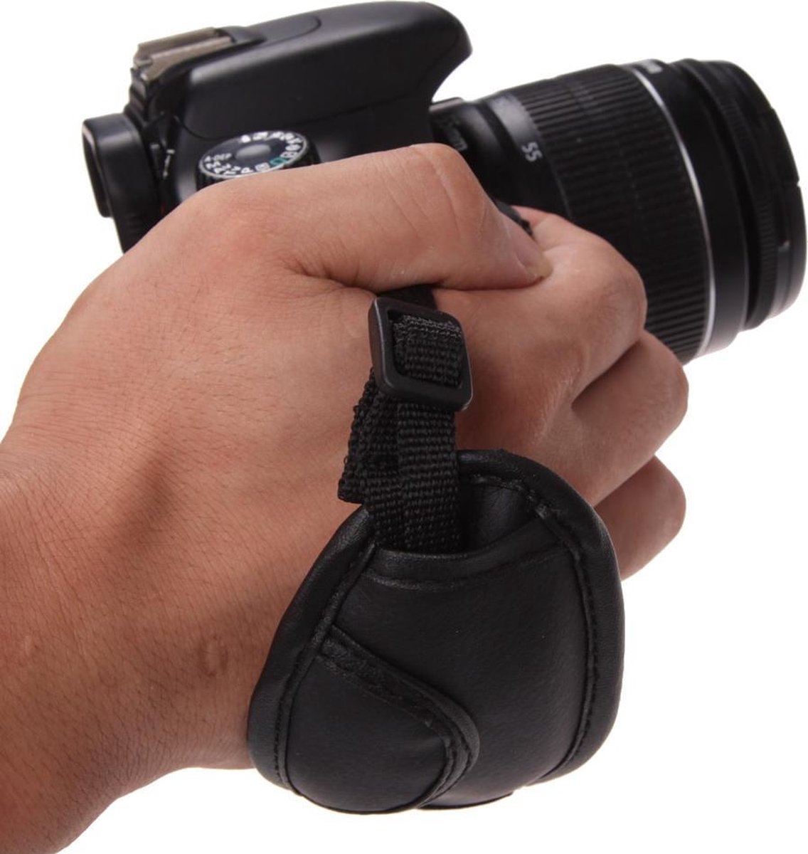 WiseGoods Luxe Camera Hand Strap - DSLR & SLR Camera Accessoire - Grip Strap - Camerariem - Universeel - Zwart