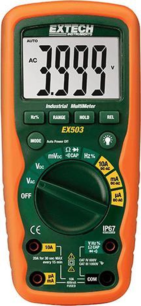 Extech EX503 - industriële multimeter - CAT IV 600V - IP67 - groot LCD display