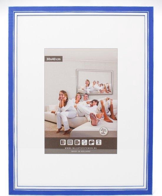 3D Houten Wissellijst - Fotolijst - 62x93 cm - Helder Glas - Blauw / Wit met Spacer