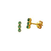 Juulry Goud Plated Zilveren Triple Groene Onyx Oorknopjes