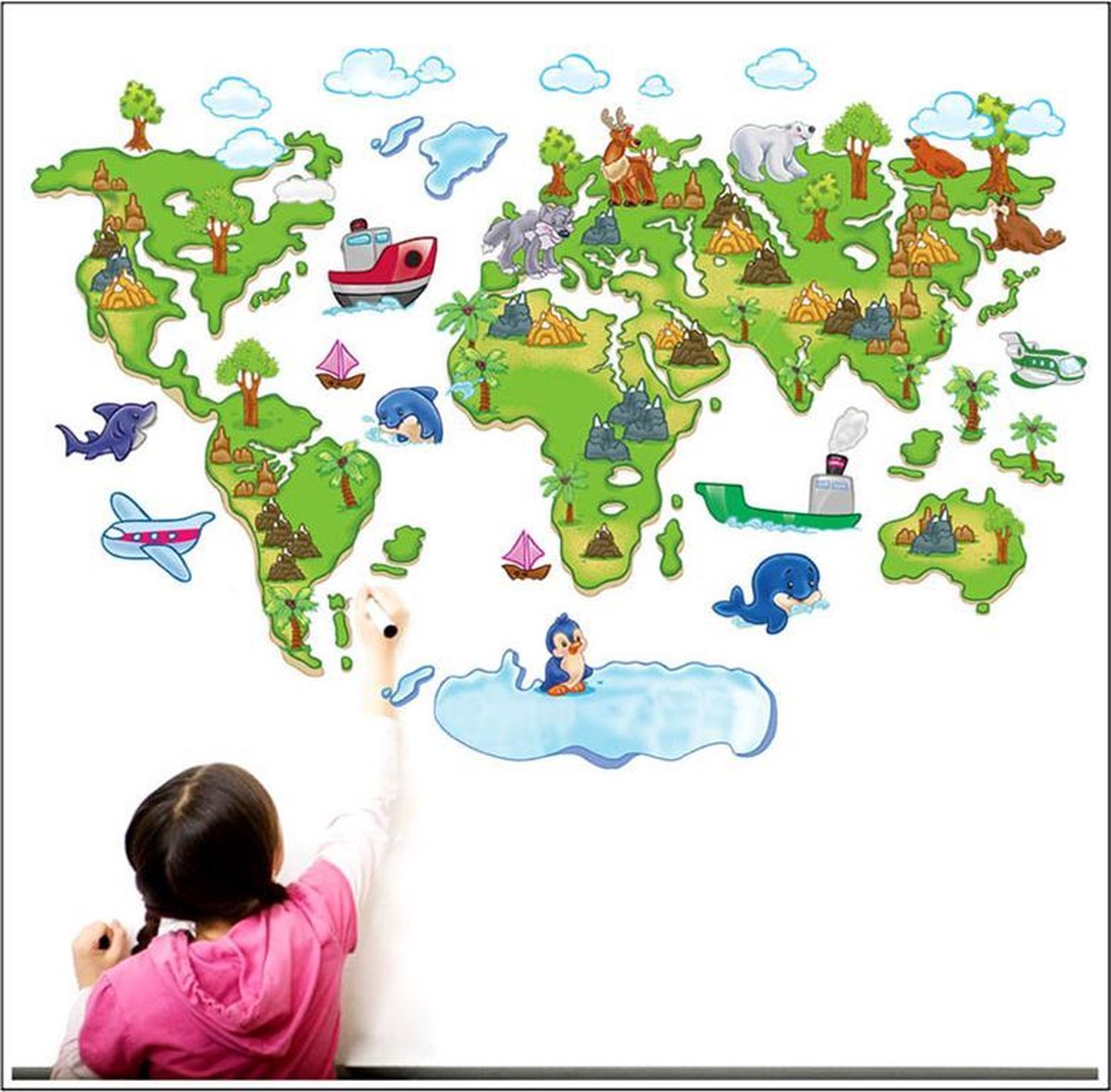 Vwist Muursticker Wereldkaart - Kinderkamer - 120 x 80 CM