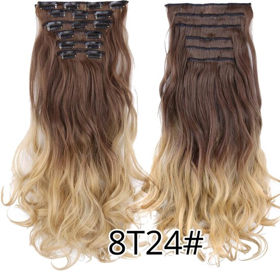 Bol Com Clip In Extensions Ombre Balayage 55cm 140gram Bruin Blond 100 Premium Thermofibrehair
