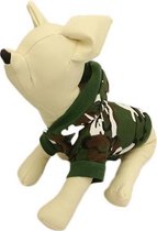 Camouflage shirt groen met muts voor de hond. - XS ( rug lengte 20 cm, borst omvang 28 cm, nek omvang 24 cm )
