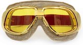 Ediors retro goud, beige leren motorbril | Geel glas