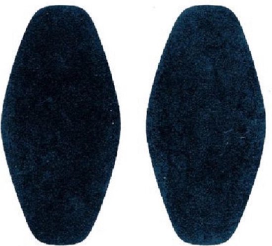 Twee donkerblauwe suède elleboogstukken, ovaal van vorm, 95 x 185 mm.