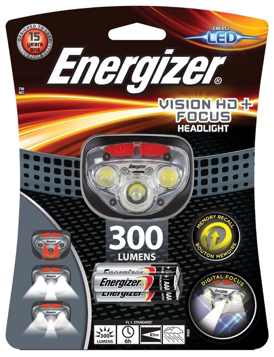 Energizer - Hoofdlamp - Vision HD+ - Focus - Wit/rood LED