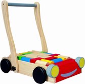 Plan Toys houten loopwagen Auto met bouwblokken