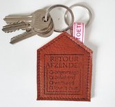 Toetie & Zo Handgemaakte Leren Sleutelhanger Huis -  Cognac - Bruin - Sleutelhouder - Leder