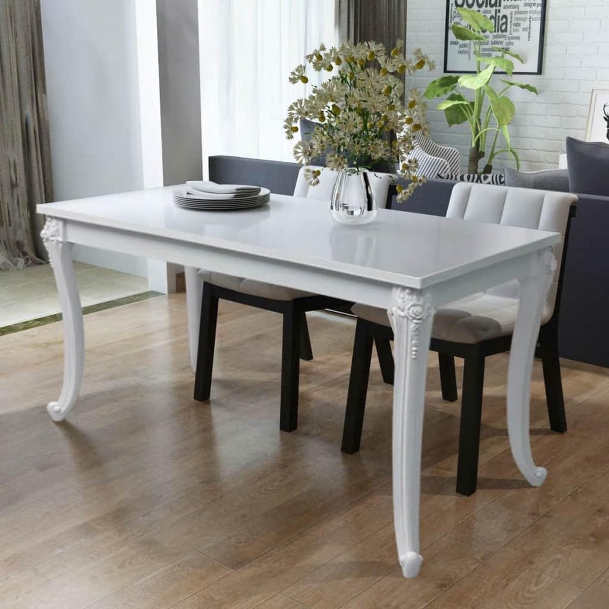 vidaXL Eettafel - 116x66x76 - cm - hoogglans - wit hoogglans wit