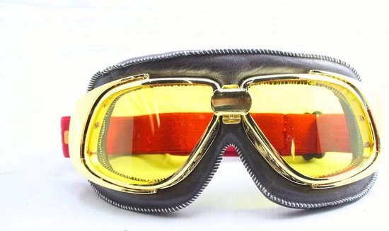 Ediors retro goud, bruin leren motorbril | Geel glas
