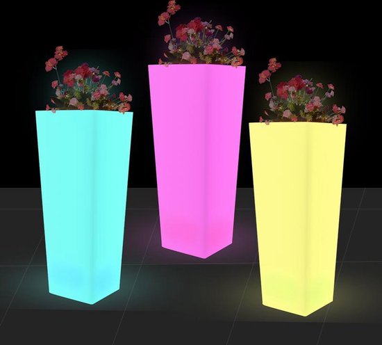 maak een foto resultaat ventilatie Bloempot plantenbak verlichting LED vierkant - 16 kleuren wit - 102 cm hoog  -... | bol.com