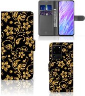 Flip Case Geschikt voor Samsung Galaxy S20 Ultra Hoesje Gouden Bloemen