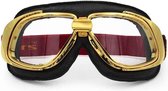 Ediors retro goud, zwart leren motorbril | Helder