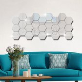 Zelfklevende Hexagon Spiegel Stickers - Wand Decoratie Spiegel Tegels - Spiegelende Tegelstickers Muurstickers - 3D Spiegelstickers - Zeshoek - Set Van 12 Stuks - Zilver Kleurig -