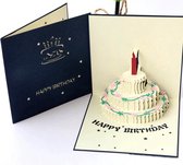 3D wenskaart Happy Birthday verjaardagstaart - verjaardagskaart - Blauw - Pop-up kaart - Kaart verjaardag - Kaart Taart