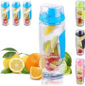 Relaxdays 4 x waterfles met fruit filter - drinkbus met infuser - BPA-vrij – blauw