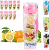 Relaxdays 10 x waterfles met fruit filter - drinkbus met infuser - BPA-vrij – roze