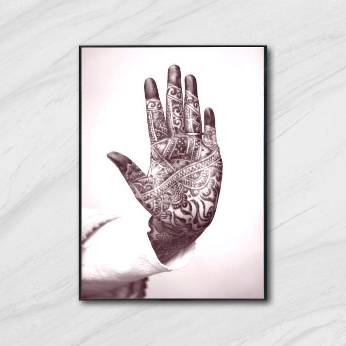 Affiche arabe avec main au henné, affiche islamique, format A4, cadre photo inclus.